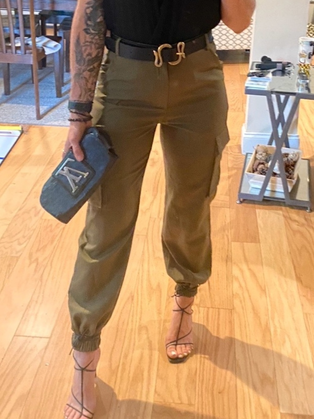 Romwe Boyfriend Cargo Performance Jogger Pant Heather Olive Womens M